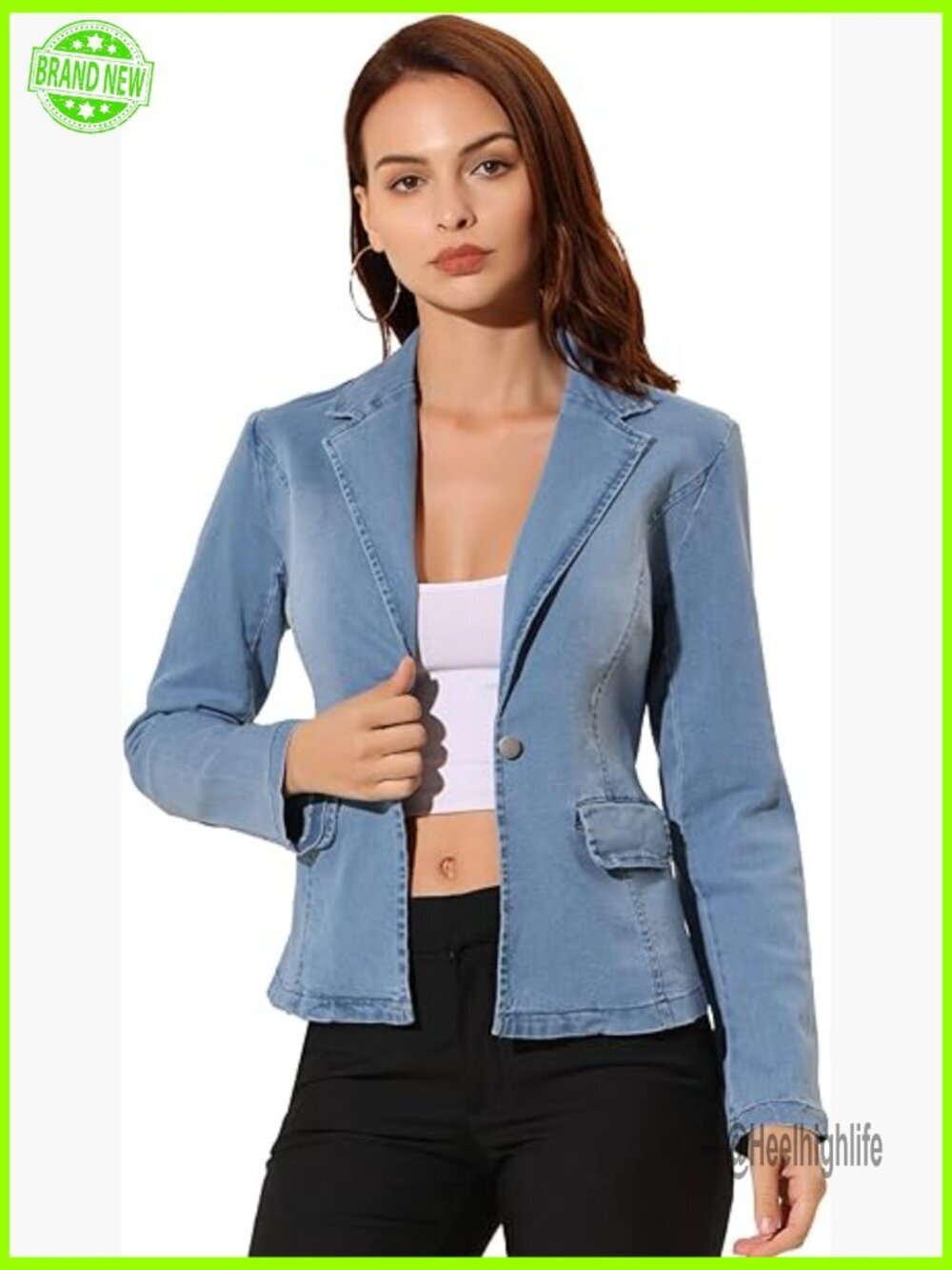 Tailored Denim Blazer Long Sleeve One Button Fitted Waist Small